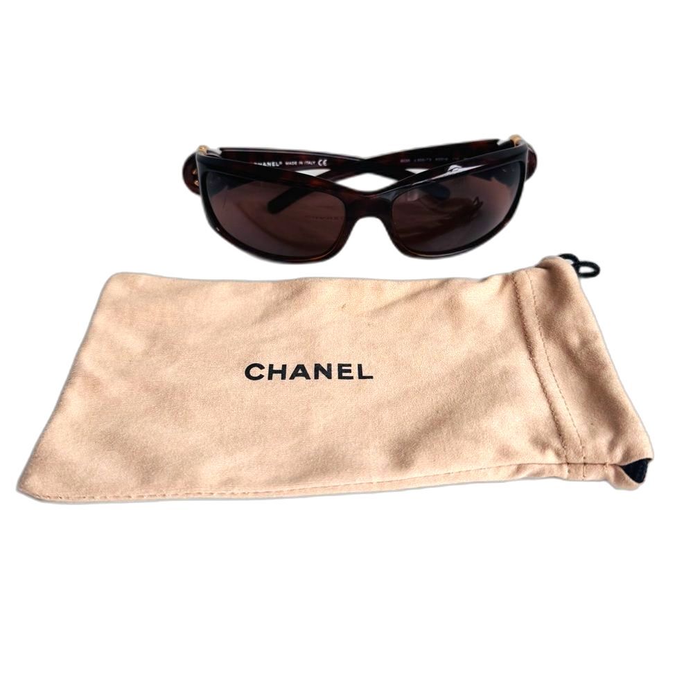 Vintage Y2K Chanel 6030 Tortoise CC Logo Sunglasses Brown Gold Logo Italy - Picture 4 of 16